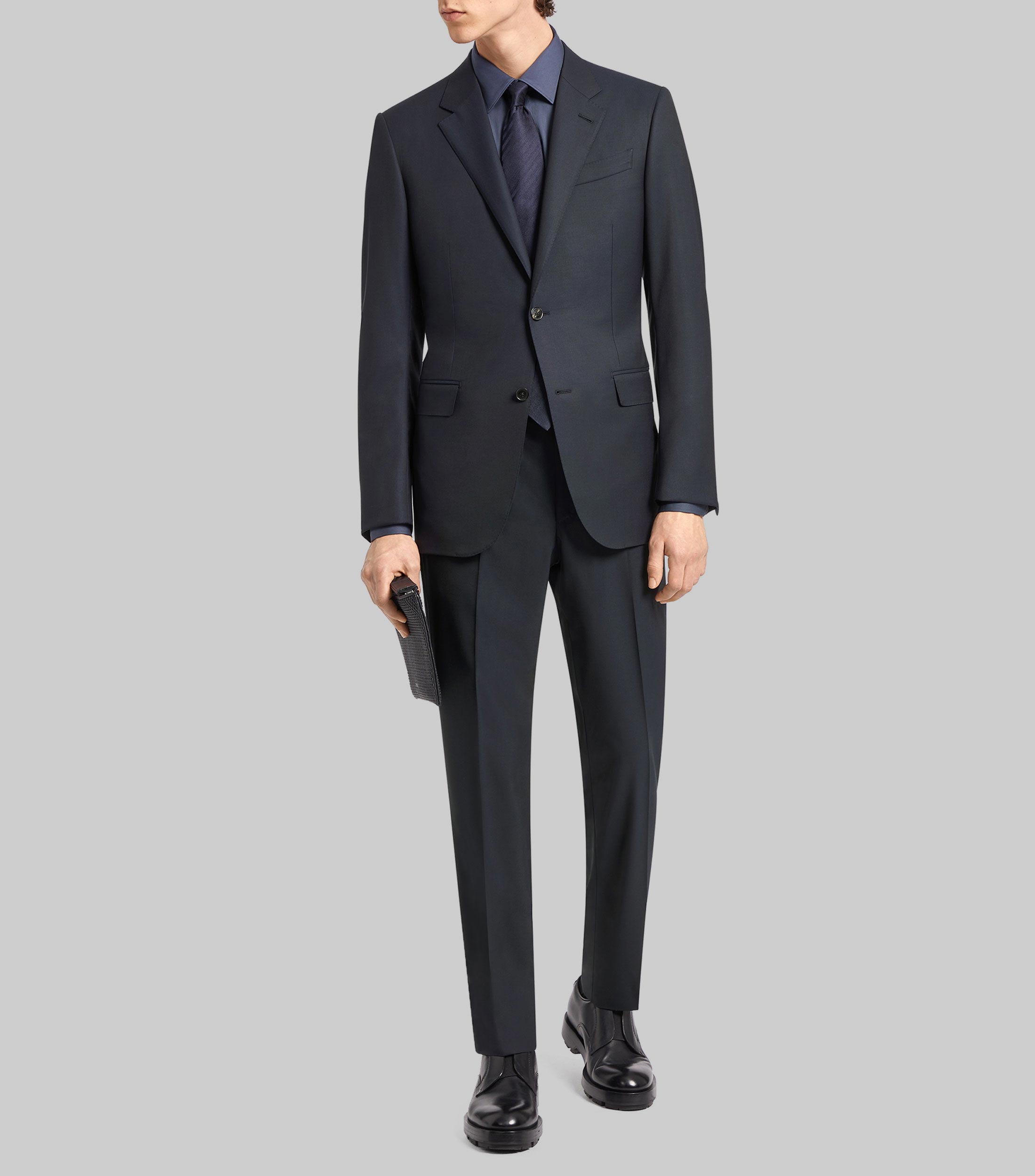 Traje de lana corte regular sólido Hombre